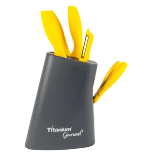 Jogo de Facas Cozinha Prime com Tábua e Porta Facas 07 Peças Titanium Gourmet em Oferta na Shopee