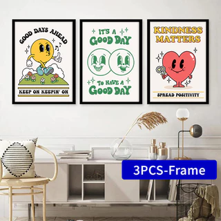 3 Pçs Dos Desenhos Animados Citações Inspiradoras Cartaz , Sol Rosto Sorridente Padrão Decoração Do Quarto E Mesa Colocação A4/A3 Moldura Da Foto
