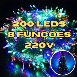 Pisca-pisca 20 metros 200 Leds 8 Funções para decoração natalina - 220V