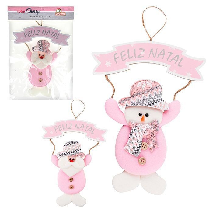 Enfeite Com Placa Feliz Natal Papai Noel Rosa 24cm Ornamentos Natalinos Decoração Rose