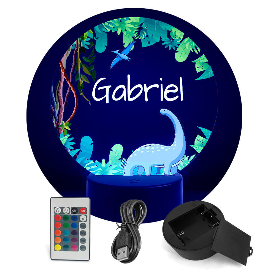 Luminária Dinos Personalizada com Nome - RGB + Controle