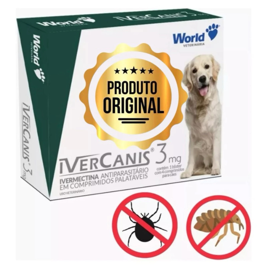 Remedio para carrapato, pulgas e sarna Ivercanis 3mg C/4 Comprimidos ...