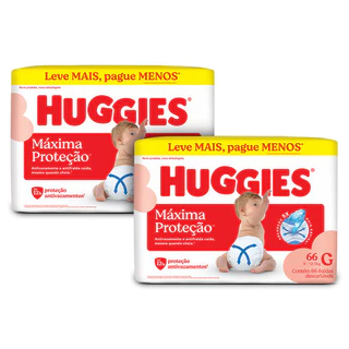 Kit 2 - Huggies Fralda Descartável Máxima Proteção G - 66 Un em Oferta na Shopee