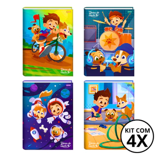 Kit Com 04 Cadernos Brochura 80 Folhas Turma do Duda - Jandaia