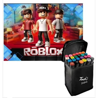 Kit Livro de Colorir Roblox Capa Dura + 24 Canetinhas de Ponta Dupla Touch - Folha 180g Bobbe Goods em Oferta na Shopee