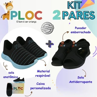 Kit 2 Pares: Calce Fácil Colors Preto Sola Azul  + Papete Menino Ploc Pap02 em Oferta na Shopee