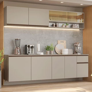 Armário de Cozinha Completa 240 cm Suspenso Crema Nice Madesa 05 em Oferta na Shopee