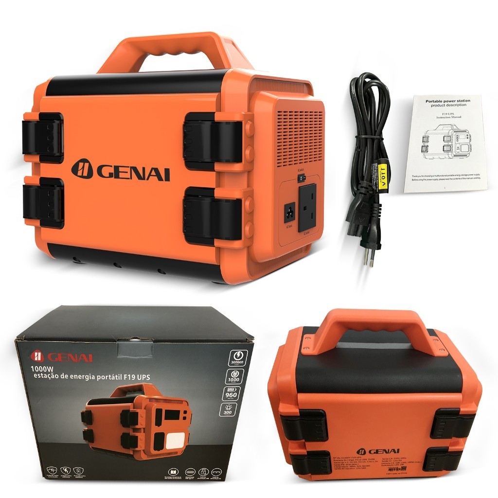 Estação de Energia Portátil 1000W Saída USB-C PD 65W, Carregamento