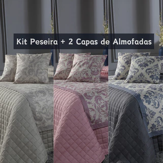 Kit Peseira Decoração Quarto Elegante com Capa de Almofada Casal 3 Peças.