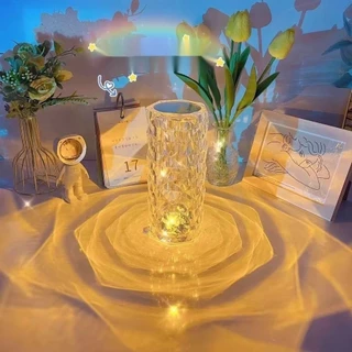 Luminária de mesa de cristal LED com três cores de luz: branco, amarelo e amarelo claro, projetor com interface USB