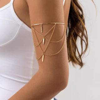 Corrente de Borlas em Camadas com Pingente de Bastão Aberto Bangle Bracelet Acessórios Verão 2024