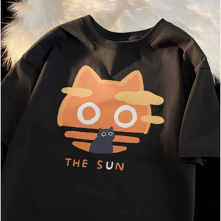 Camiseta Gatinho Gato The Sun The Moon Harajuku Unissex