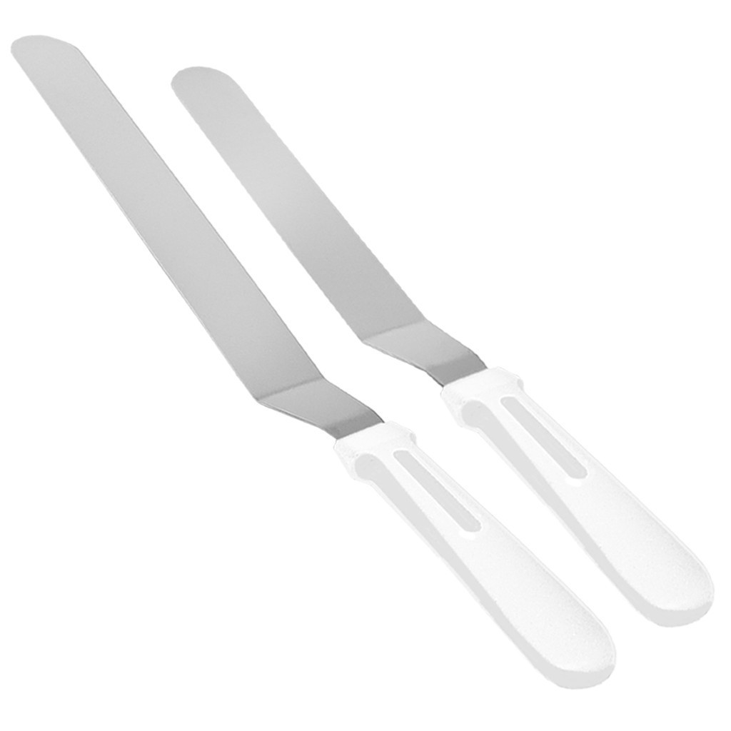 Kit 2 Espátulas Confeiteiro Angular Curva Em Inox Para Bolos
