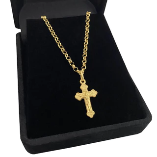 Cordão de Ouro Maciço 18k Elo Português 70cm e Crucifixo Com Jesus de Ouro