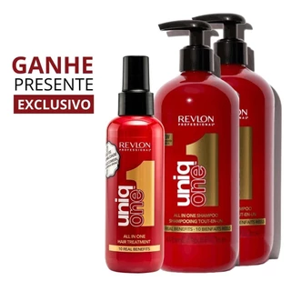 Kit Uniq One All In One Leave In 150ml - Vermelho + 2 Shampoo Uniq One All in One 490ml + Brinde Escova