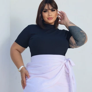 Body Feminino Plus Size Blusa Manguinha Bori Tendencia Elegante Bore Ribana Confortável Manga Curta Verão Moda Evangelic