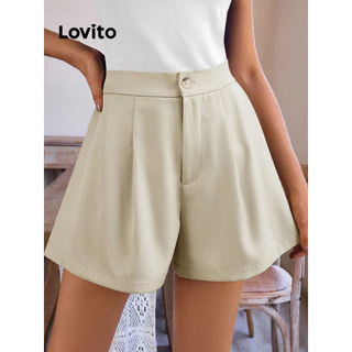 Lovito Shorts elegantes com botões lisos para mulheres LBL15066