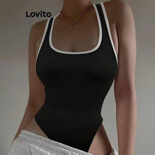 Lovito Body casual liso e contrastante para mulheres LNL77482