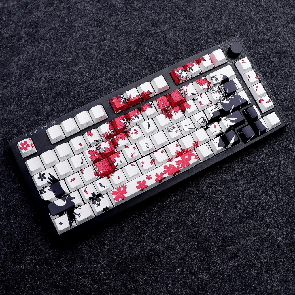 Sakura Raven Keycap Perfil Cereja 130 Chaves PBT Sublimação De