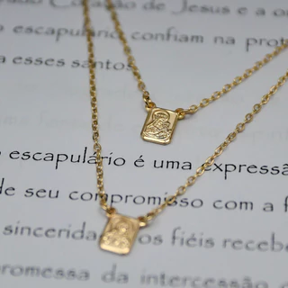 Escapulário Nossa Senhora e Sagrado Coração de Jesus - Semijoia Banhada a Ouro