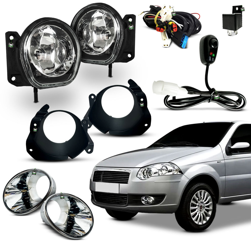 Kit Farol Auxiliar Milha Palio El 2009 2010 2011 Moldura Cromada Botao ...