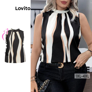 Lovito Blusa básica listrada elegante plus size curva para mulheres LBL15256