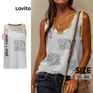 Lovito Regata casual com costura em tecido com letras para mulheres LBL16177
