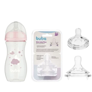 Mamadeira Easy Flow Rosa 330ml + 2 Bicos Fluxo 3 - Buba