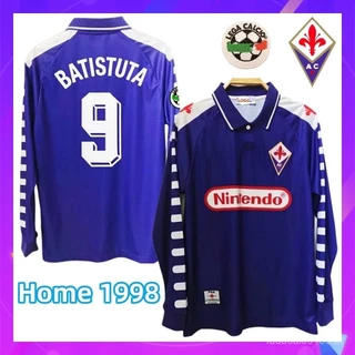 Camisa de time Mangas compridas Fiorentina Retro 1998 Casa Uniformes de futebol Camisa No.9 Batistuta Camisa de futebol