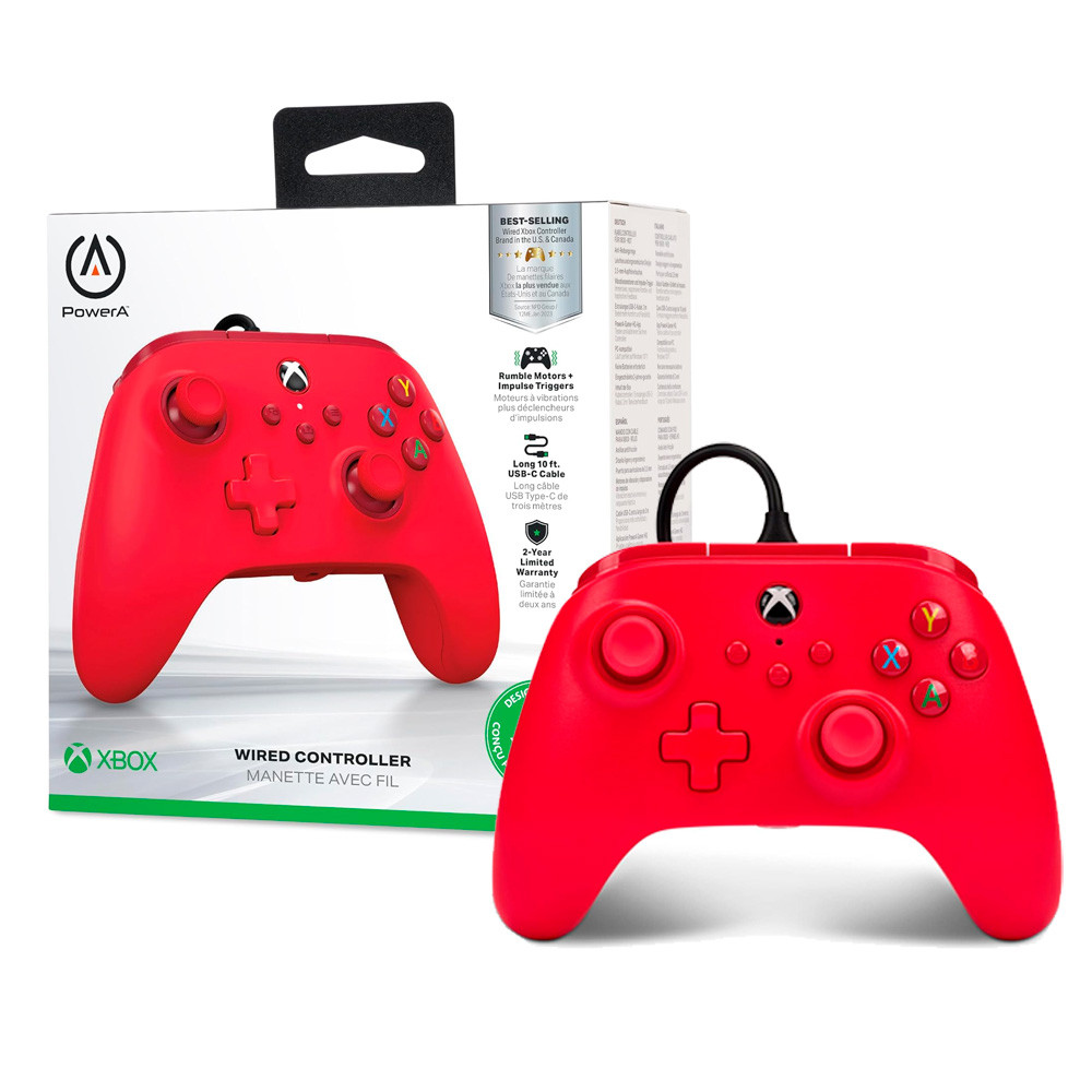 Controle com fio Power A para XBOX Série X|S Vermelho