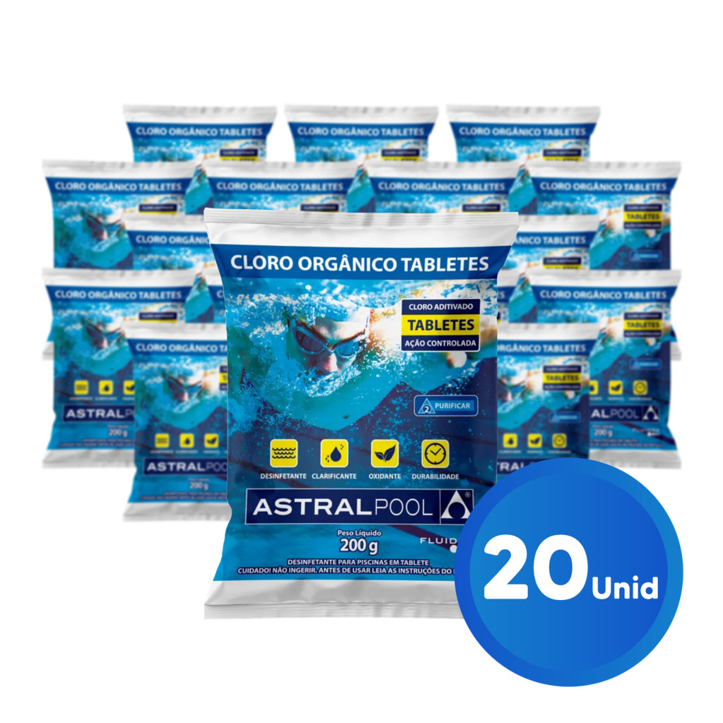 Kit 20 Pastilha Tablete Cloro Piscina 200g 5 em 1 Multiação | Shopee Brasil
