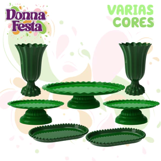 Kit Boleira Slim 26x7cm+2 Vasos Popi Pequenas +2 Mini Boleiras Slim 18x6cm+2 Bandejas Perola 20x13cm