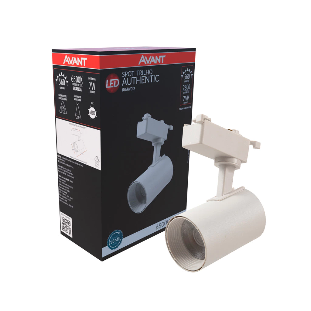Spot Led Para Trilho Authentic T1 7w 6500k Branco Frio 110v/220v Bivolt IP20 Branco Cod: 251761372 Avant