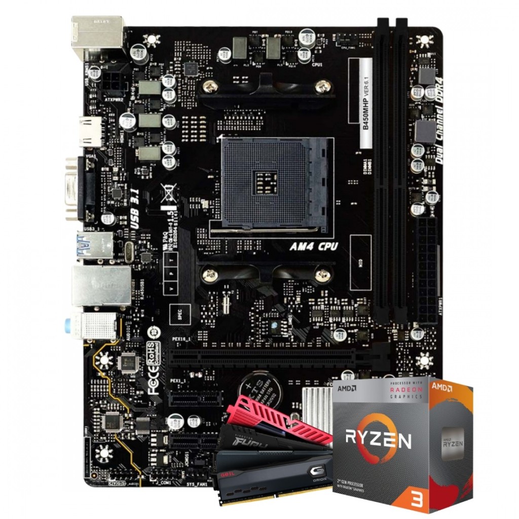 Kit Upgrade Megabyteshop, Amd Ryzen 3 3200G, Placa Mãe B450, 16Gb