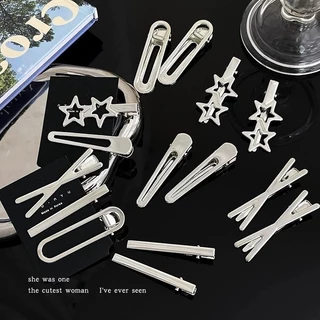 Conjunto De Clipes Para Cabelo Silver Metal Clip Estrela Oca Moda Nova Linha Reta Hairpin Barrette Simples