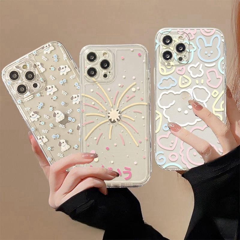 Capa Para Samsung Galaxy A55 A35 A34 A54 A53 A33 A23 A24 A52 A04E A12 A13 A14 A32 A31 A51 A50 A50S A30 A03 A04 A05 Urso De Cachorro Fogos De Artifício Bonito Protetor De Câmera