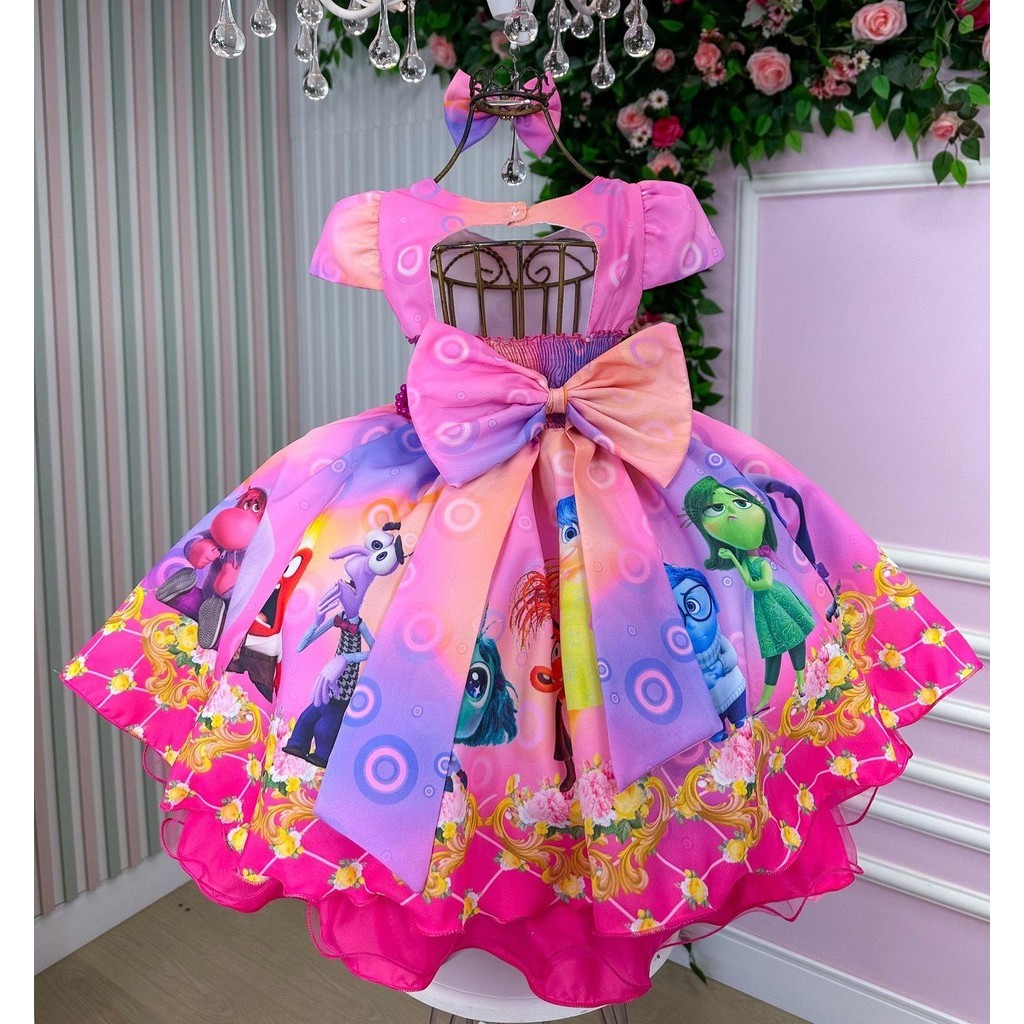 Vestido Tematico Filme Divertidamente Rosa colorido | Shopee Brasil