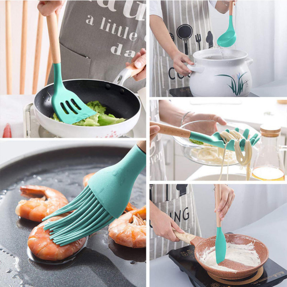 Imagem do produto KIT de Utensílios Para Cozinha em Silicone e Bambu 12 Peças  novo 2024 4