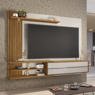 Painel para TV até 65 Polegadas Ripado com Led NT 1355 Off White/Freijó Trend