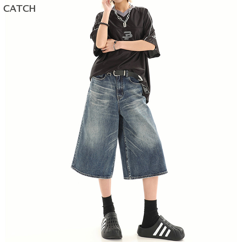 CATCH Y2k Vintage Black Jean Shorts Womens Washed Casual Barrel Jeans Calças De Perna Larga Ganga Femininas Capri Rua Você