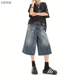 CATCH Y2k Vintage Black Jean Shorts Womens Washed Casual Barrel Jeans Calças De Perna Larga Ganga Femininas Capri Rua Você