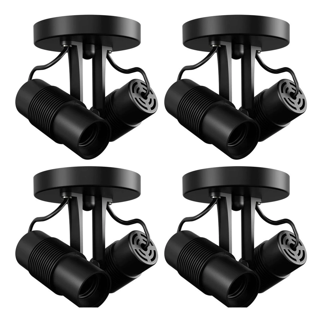 Kit 4x Spot Sobrepor Basic Para 2 Lâmpadas Preto E27 Avant