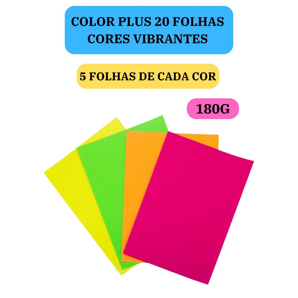 Papel Color Plus 180g Cores Vibrantes 20 Folhas A4 com 4 Cores ...