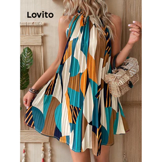 Lovito Vestido drapeado geométrico elegante para mulheres LBL15392