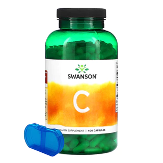 Vitamina C 500mg Rosa Mosqueta Swanson 400 Cápsulas + Porta Cápsulas