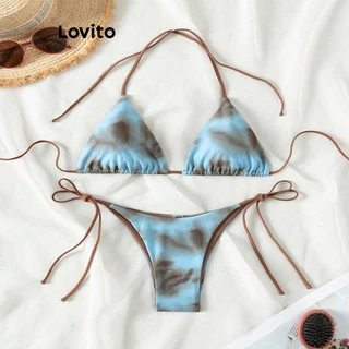 Lovito Conjuntos de biquíni sexy simples com renda para mulheres LNE77400