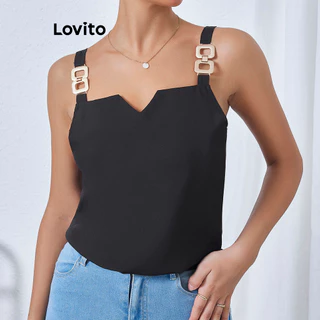 Lovito Regata elegante de metal liso para mulheres LBL16321