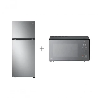 Combo Geladeira LG Frost Free Inverter 395L Duplex Inox Look GN-B392PLM + Micro-ondas LG Grill NeoChef 30L 220V MG3097NRA