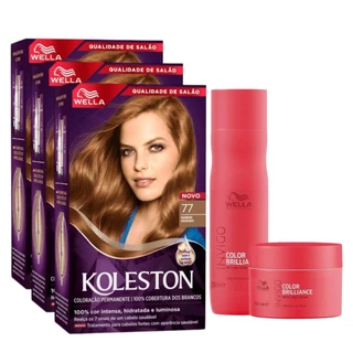 KIT TRIO Koleston Colr Marrom Dourado 77 55g + Tratamento