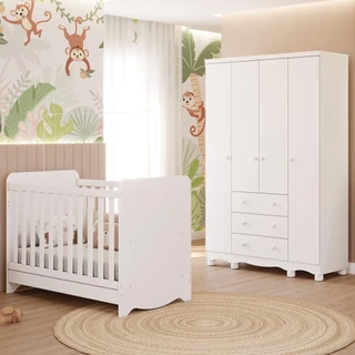 Quarto Bebê Completo Berço Americano Bem 3 em 1 Guarda Roupas 4 Portas 3 Gavetas Junior 100% MDF em Oferta na Shopee